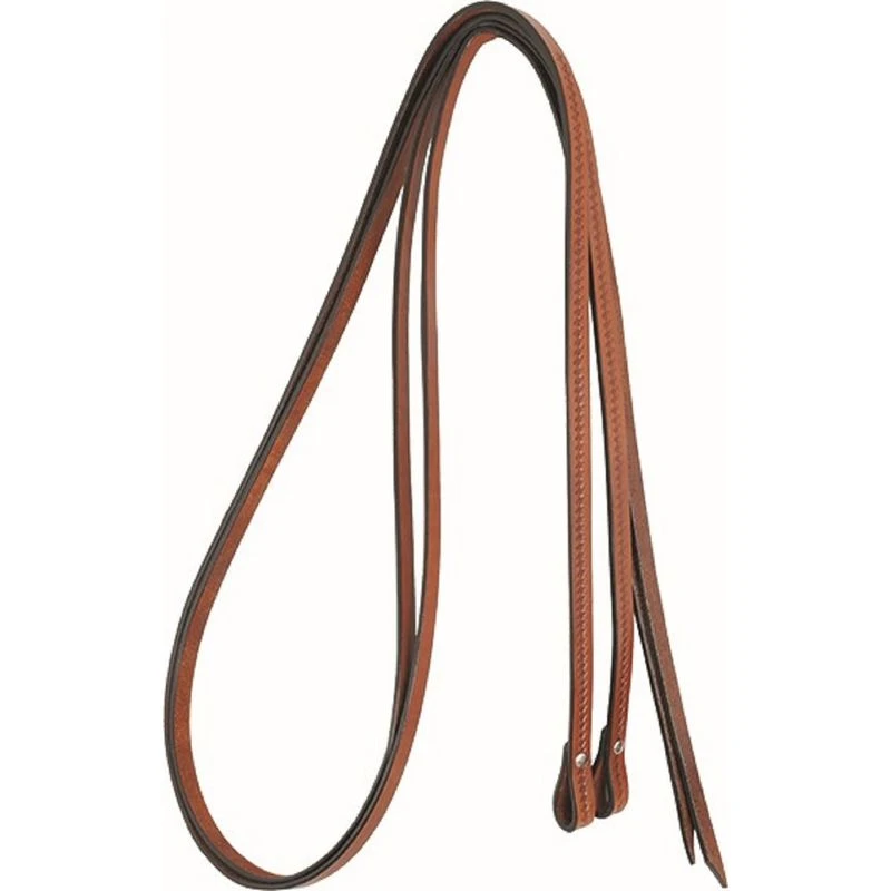 Western Rawhide Country Legend Split Reins With Basket Tooling - Chestnut 1 Western Rawhide Country Legend Split Reins With Basket Tooling - Chestnut