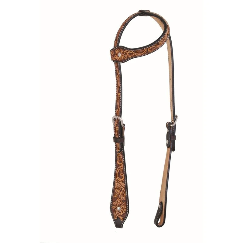 Western Rawhide Jim Taylor Performance Floral Tear Drop One Ear Headstall - Two Tone Brown 1 Western Rawhide Jim Taylor Performance Floral Tear Drop One Ear Headstall - Two Tone Brown