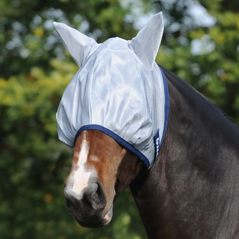 Bucas Buzz Off Fly Mask W/Ears - Silver/Navy 1 Bucas Buzz Off Fly Mask W/Ears - Silver/Navy