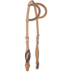 Western Rawhide Country Legend Gator And Feathers Double Ear Headstall - Golden/Tan