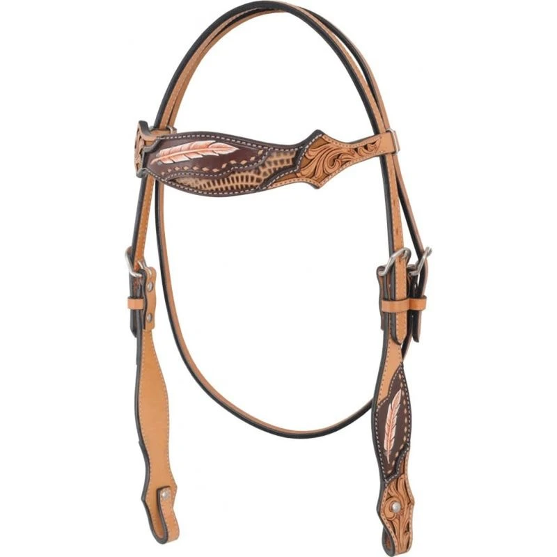 Western Rawhide Country Legend Gator And Feathers Browband Headstall - Golden/Tan 1 Western Rawhide Country Legend Gator And Feathers Browband Headstall - Golden/Tan
