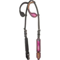Western Rawhide Country Legend Tie Dye Double Ear Headstall/Pink - Dark Brown/Pink