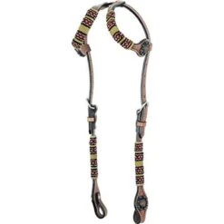 Western Rawhide Red Beads Doube Ear Headstall - Golden Tan