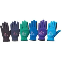 Equistar Kids' Horse N Heart Fleece Gloves - Petrol