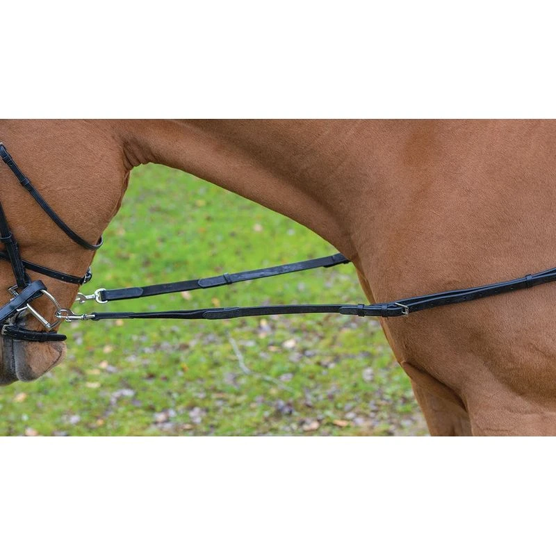 Shires Avignon Leather & Elastic Side Reins - Black 1 Shires Avignon Leather & Elastic Side Reins - Black