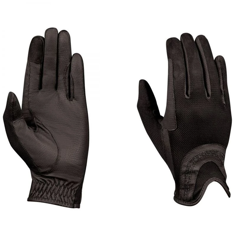 Dublin Pull On Glitter Mesh Back Riding Gloves - Black 1 Dublin Pull On Glitter Mesh Back Riding Gloves - Black