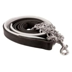 Perri's Padded Leather Lead W/Chain - Black/White/Stainless