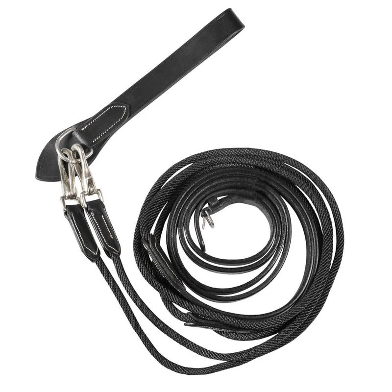 Horze Sparta Nylon/Leather Draw Reins - Black 1 Horze Sparta Nylon/Leather Draw Reins - Black