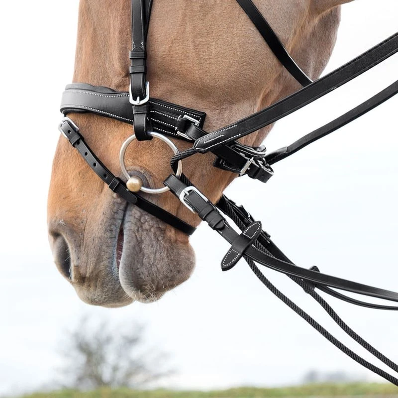 Horze Sparta Nylon/Leather Draw Reins - Black 2 Horze Sparta Nylon/Leather Draw Reins - Black - Image 2