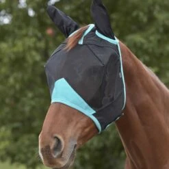 Weatherbeeta Comfitec Deluxe Fine Mesh Mask W/Ears - Black/Turquoise