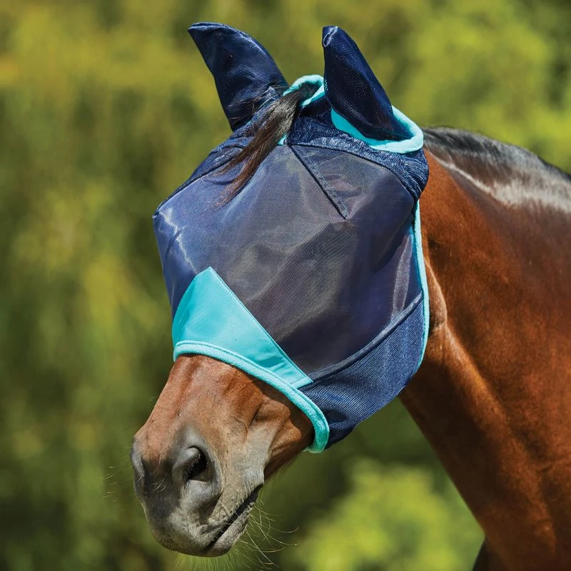 Weatherbeeta Comfitec Deluxe Fine Mesh Mask W/Ears - Navy/Turquoise 1 Weatherbeeta Comfitec Deluxe Fine Mesh Mask W/Ears - Navy/Turquoise