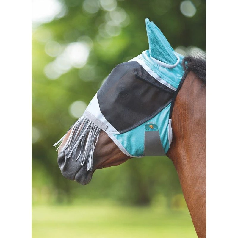 Shires Deluxe Fly Mask W/Nose Fringe - Green 1 Shires Deluxe Fly Mask W/Nose Fringe - Green