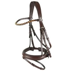 Horze Ergonomic Snaffle Bridle W/Curved Crystal Browband - Brown/Light Brown