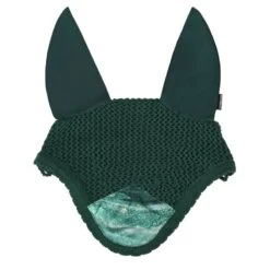 Weatherbeeta Prime Marble Shimmer Ear Bonnet - Green/Gold Swirl Marble