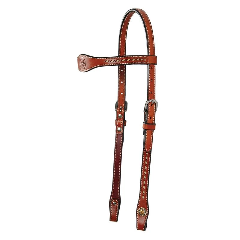 Western Rawhide Long Cheek Buckstitch Browband Headstall - Chestnut 1 Western Rawhide Long Cheek Buckstitch Browband Headstall - Chestnut