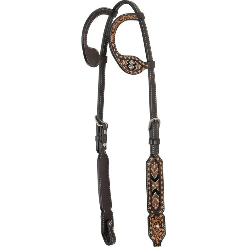 Western Rawhide Country Legend Beaded Inlay Double Ear Headstall - Tan/Brown 1 Western Rawhide Country Legend Beaded Inlay Double Ear Headstall - Tan/Brown