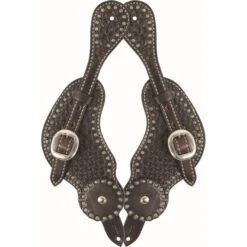 Western Rawhide Tooled Sun Spots Spur Straps - Dark Brown